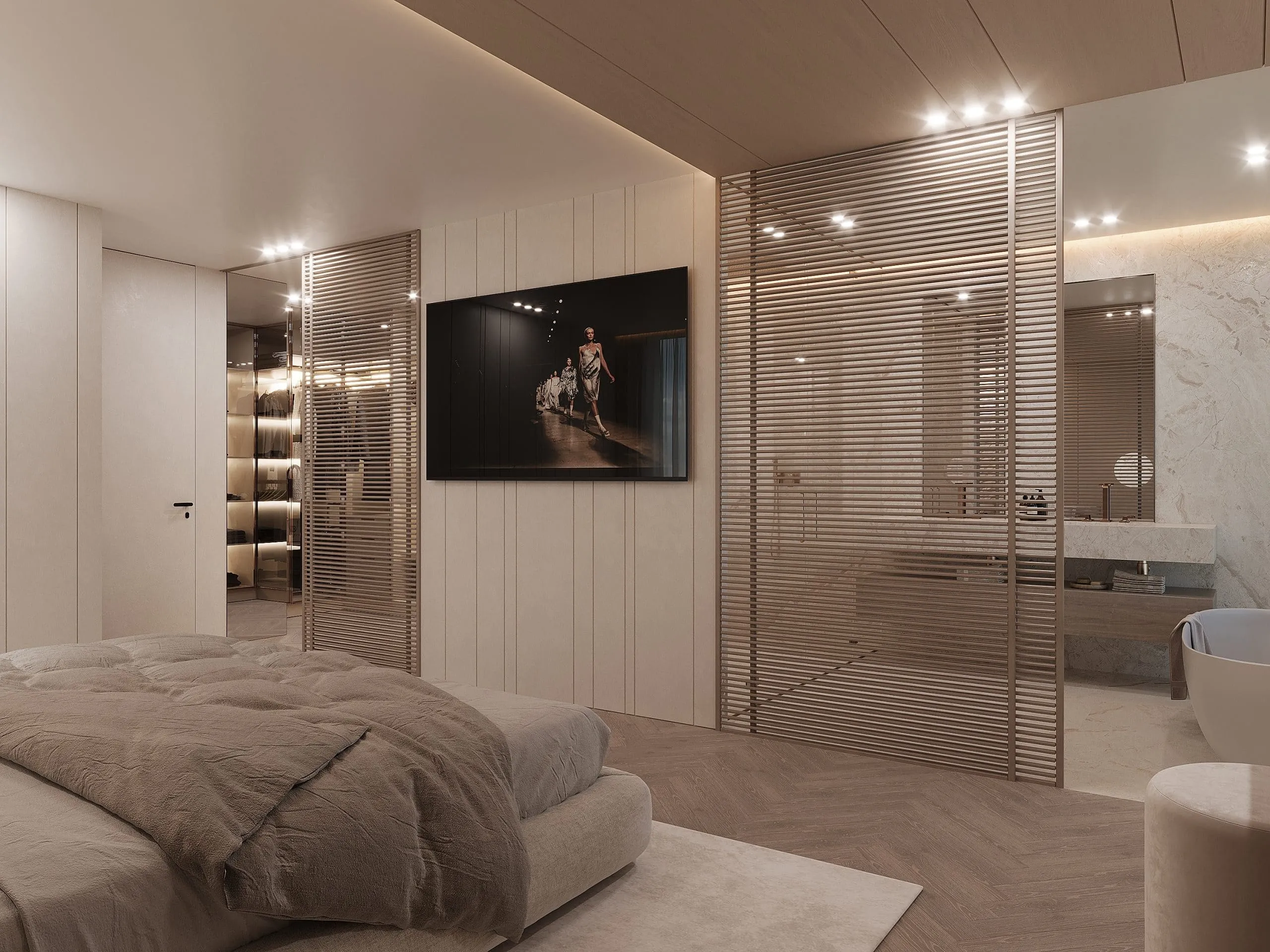 חדר שינה בעיצוב מודרני יוקרתי בבית פרטי – שירן דדיה
