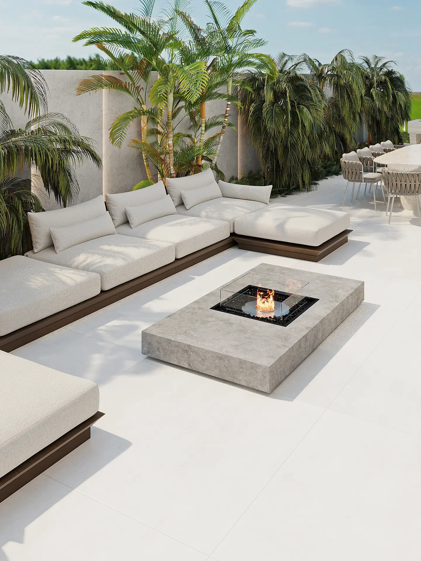 מרפסת יוקרתית עם ספת גן ואח אש בוילה במרכז