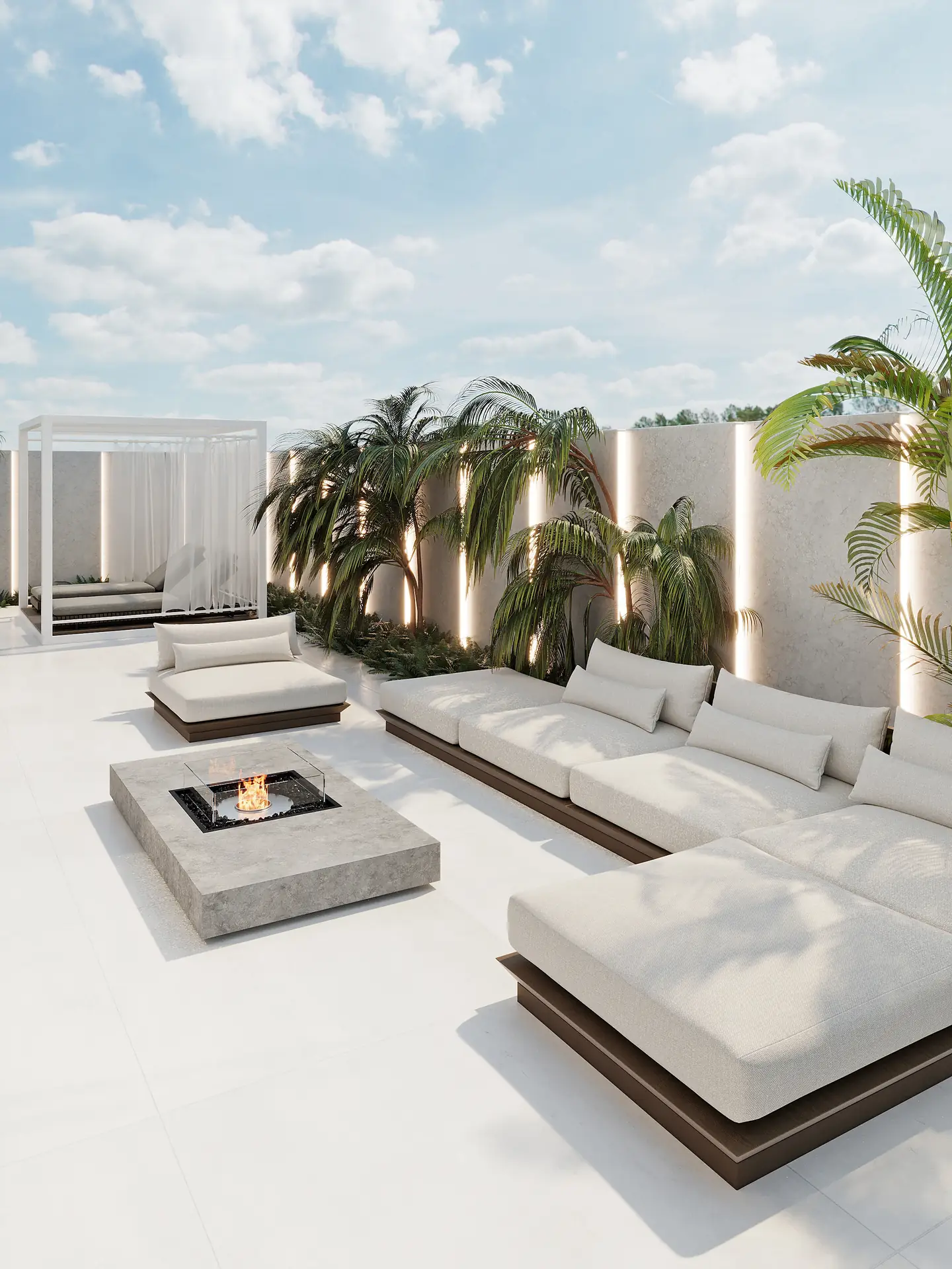 פינת ישיבה חיצונית עם אח בוילה יוקרתית