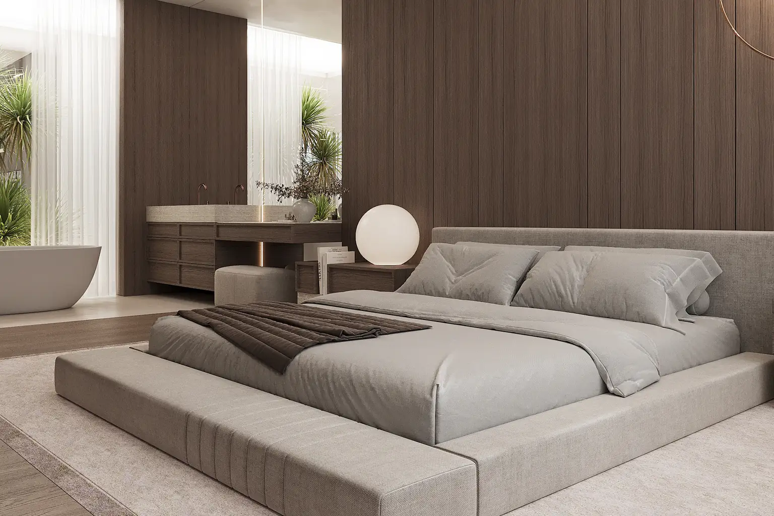 עיצוב חדר שינה יוקרתי - אווירה רגועה בפלטה חמה ותאורה עקיפה - שירן דדיה